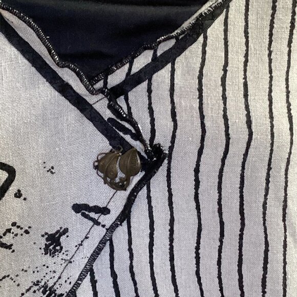 Le Blanc Mouton Linen Blend BOHO Artsy Mixed Media Tunic Top M/L 148A - Picture 7 of 8